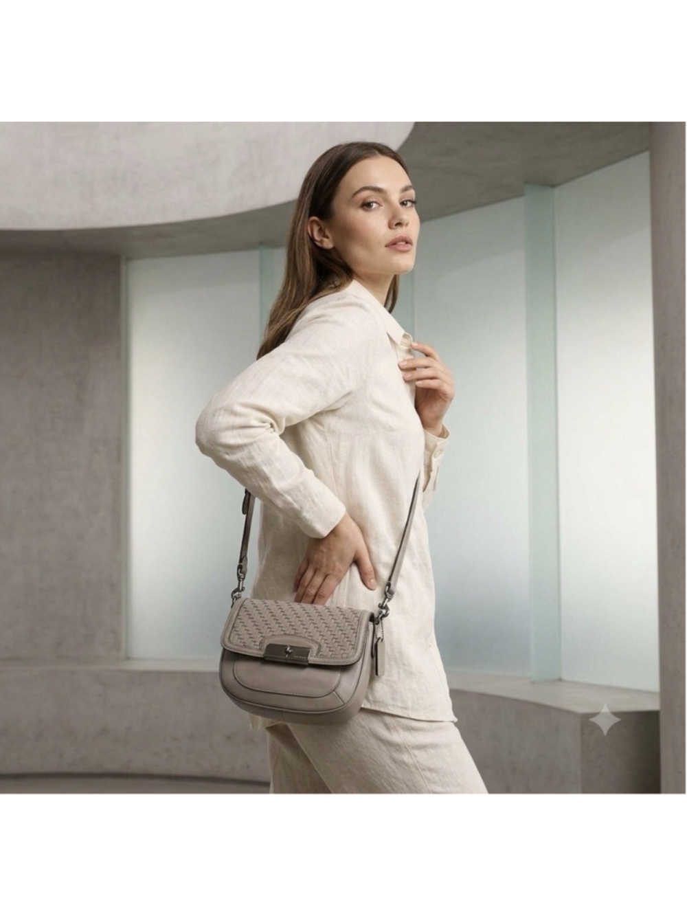 Coach Kristin Mini Woven Leather Crossbody in Taupe w/ Basketweave Flap